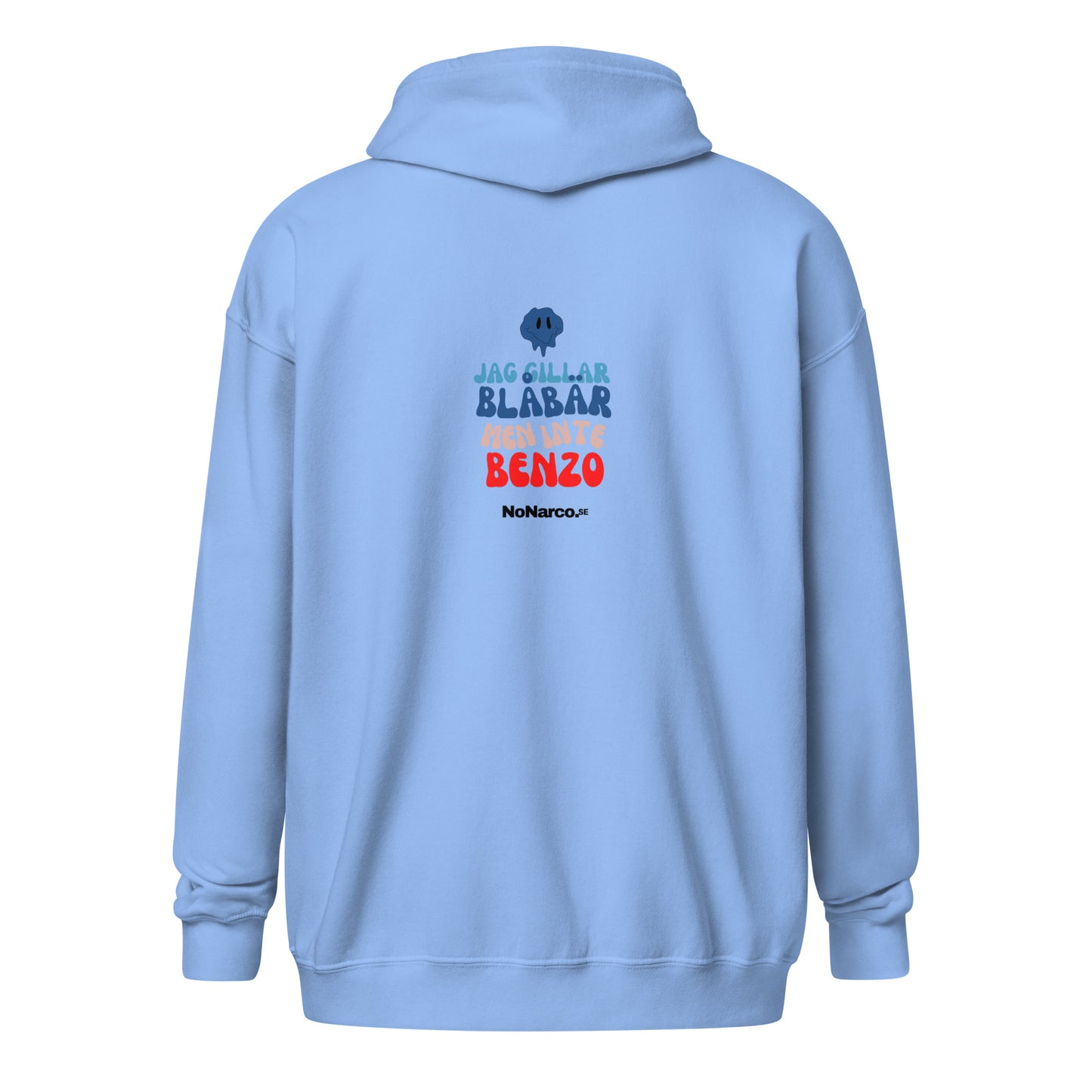 Hoodie, "jag gillar blåbär men inte Benzo"