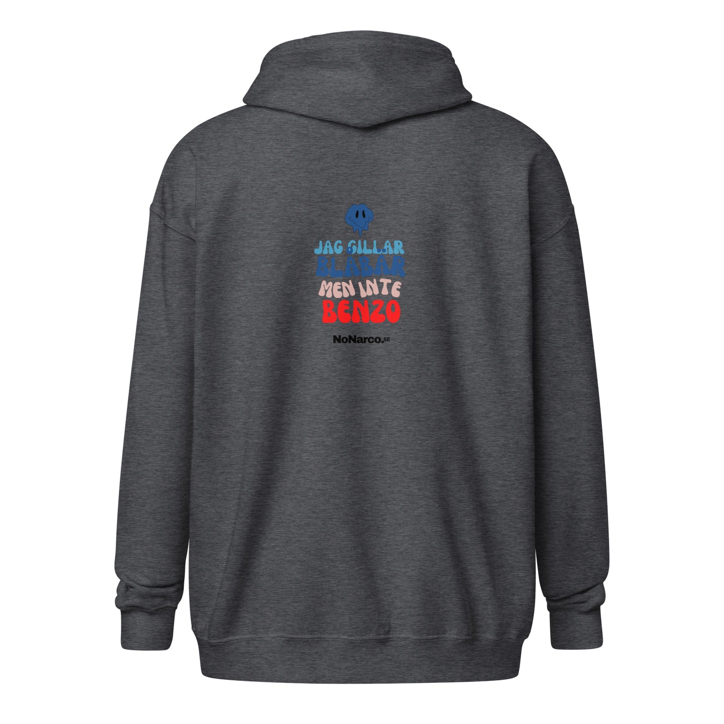 Hoodie, "jag gillar blåbär men inte Benzo"