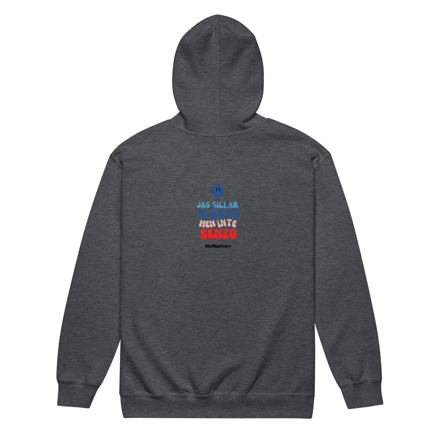 Hoodie, "jag gillar blåbär men inte Benzo"
