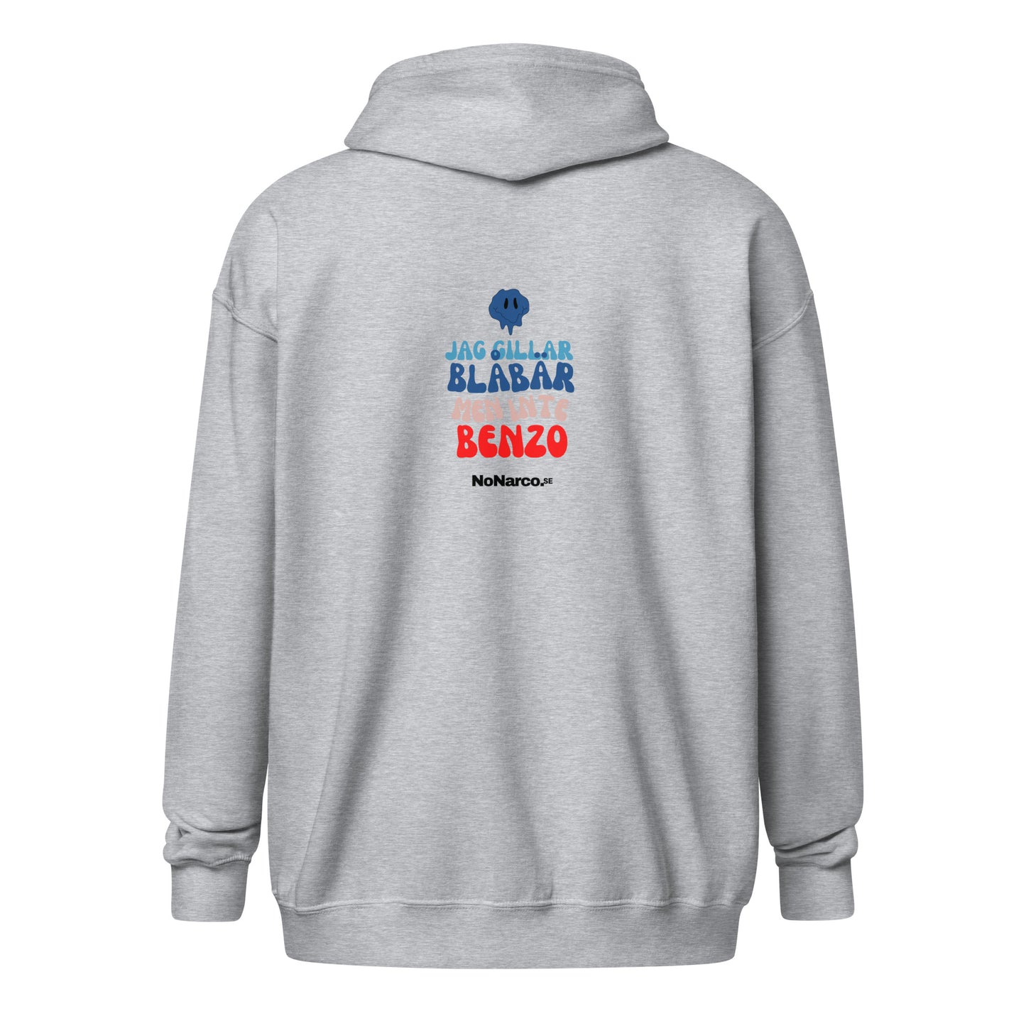Hoodie, "jag gillar blåbär men inte Benzo"